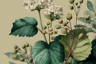 draw botanical vector illustration of plants and flowers