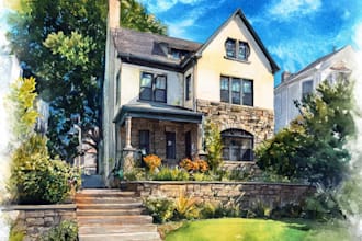 hand paint a watercolor house portrait