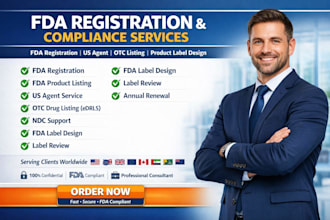 handle fda registration, US agent service, otc listing, and product label design