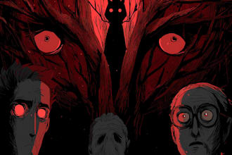make an dark,horror, creepy illustration with vintage