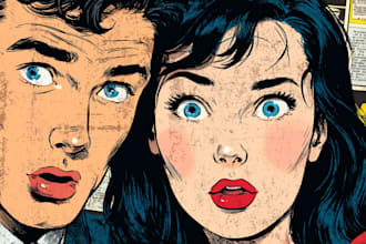 draw retro comic book, vintage poster illustration