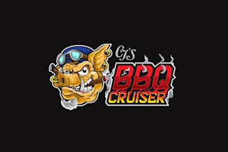 make unique mascot logo for biker pig restaurant food truck
