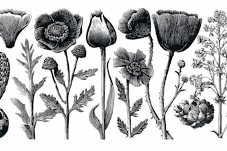 illustrate botanical and animal linocut vector illustration