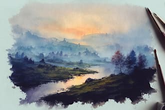 draw a watercolor landscape illustration