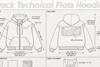 create fashion tech pack technical flats hoodie tech pack designer mockup