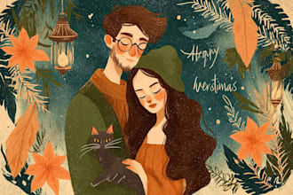 illustrate a romantic family couple portrait