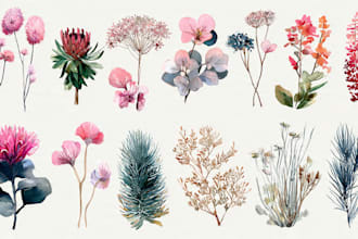 draw watercolor flowers and plants