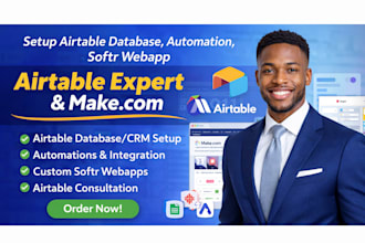setup airtable database, automation, softr webapp, airtable expert and make com