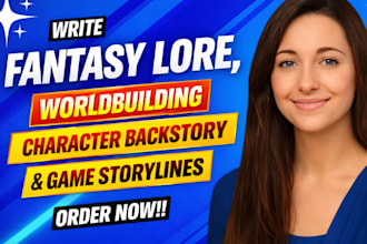 write fantasy lore, worldbuilding, character backstory and game storylines
