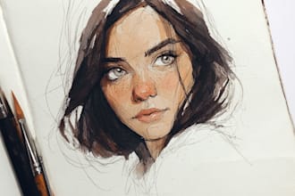 draw minimalist paintings watercolor portraits for you