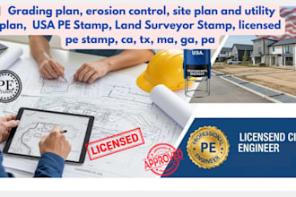 design grading plan, erosion control, site plan and utility plan, usa pe stamp