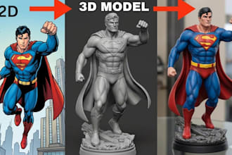 convert 2d to 3d characters, figures, toys, from picture, image for 3d printing