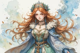 make a digital watercolor character art or furry art