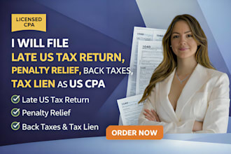 file your late us tax return, penalty relief, back taxes, tax lien as US CPA