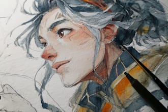draw a sketchy watercolor portrait for you