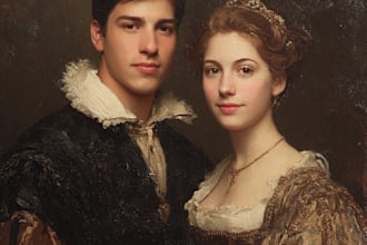 a royal couple portrait in renaissance painting style