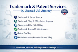 perform uspto trademark search, filing, renewal, sou, office action, amendment