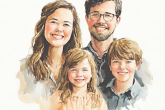custom watercolor family portrait from photo