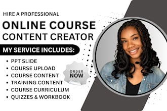 online course content, ppt, workbook coursework, elearning video course creation