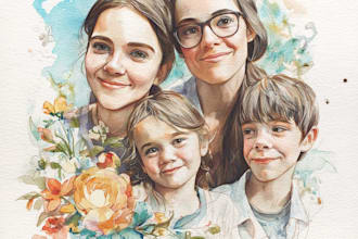 custom watercolor family portrait from photo
