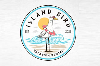 design vintage island coastal style wandering heart logo