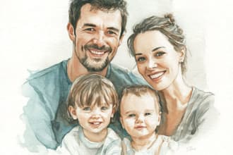 custom watercolor family portrait from photo
