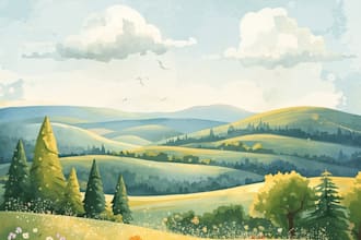 draw a watercolor landscape illustration