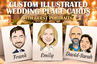 draw custom caricature wedding place cards for your guests