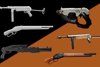create high quality low poly 3d weapon and models