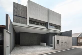 remodel narrow house, corner building exterior, render apartment on slope land