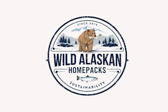 design super animal wild alaskan sea foods logo