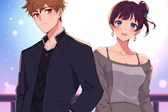 draw anime cartoon portraits simple, couples, families pfp