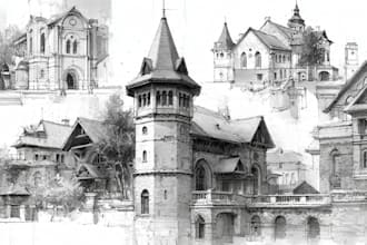 draw architectural sketches of buildings and houses