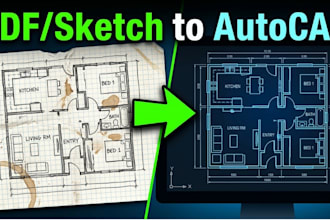 convert pdf, sketch, or image to autocad 2d floor plan dwg