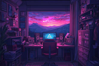 draw anime vtuber background interior, landscape, illustration art
