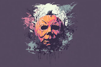 draw a halloween creepy design for merch tshirt podcast cover logo design