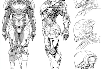 design any type of robot, armor or mecha in line art