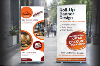 design eye catching roll up banner standee for food business