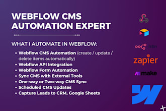 build webflow cms automation, API integration, and form workflows