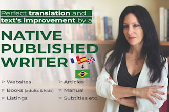 translate english, french, spanish into brazilian portuguese