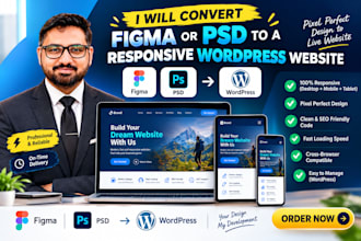build or convert a responsive wordpress website from a figma or PSD design