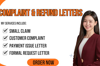 draft complaint, dispute and refund letter to resolve company or consumer issues