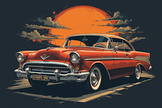 draw classic cars illustration for tshirt with vintage style