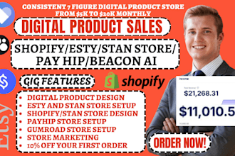 setup 7 figure shopify digital product store, beacons ai, stan store promotion