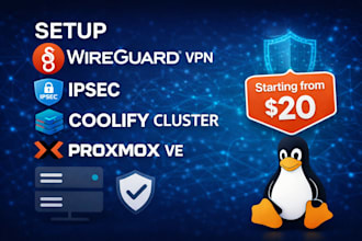deploy and setup wireguard VPN, ipsec, coolify cluster, proxmox ve, linux server