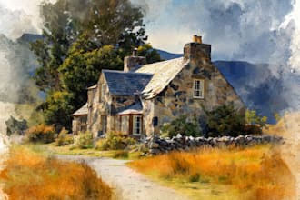 create your watercolor house portrait painting