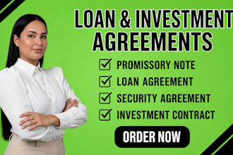 draft business loan, promissory note, security and investment agreements