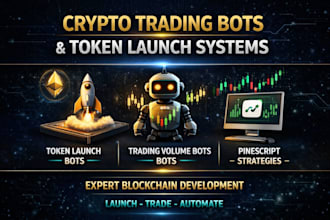 build crypto trading bots, token launch volume holder bots and pinescript