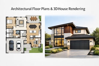 design professional 2d architectural floor plans,  realistic 3d house rendering