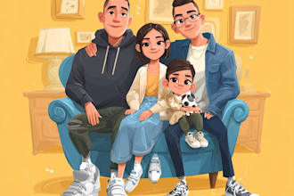 cartoon style family portrait